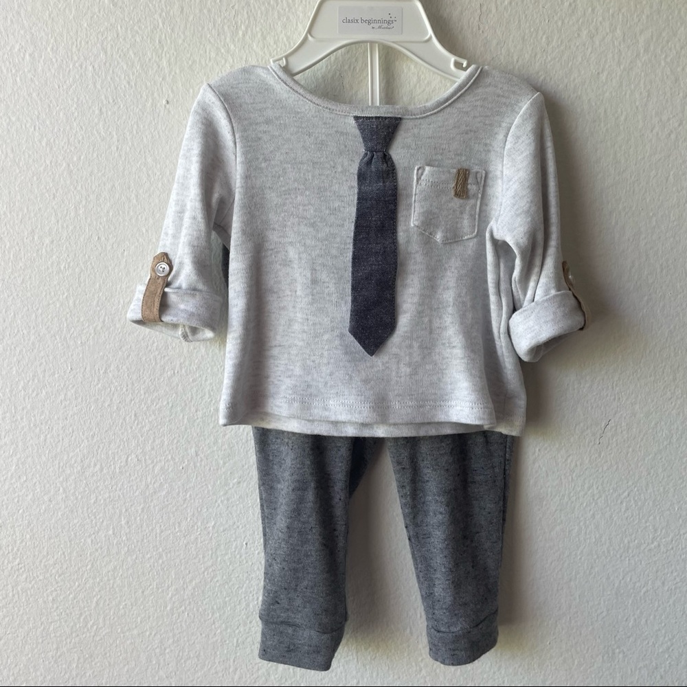 Clasix BeginningsTM by Minibasix® Size 6M 2-Piece Tie Top and Pant Set in Grey